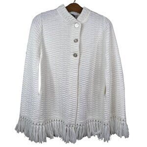 Ades of California Poncho Cape Size Small Medium Vintage Fringe White Button Up